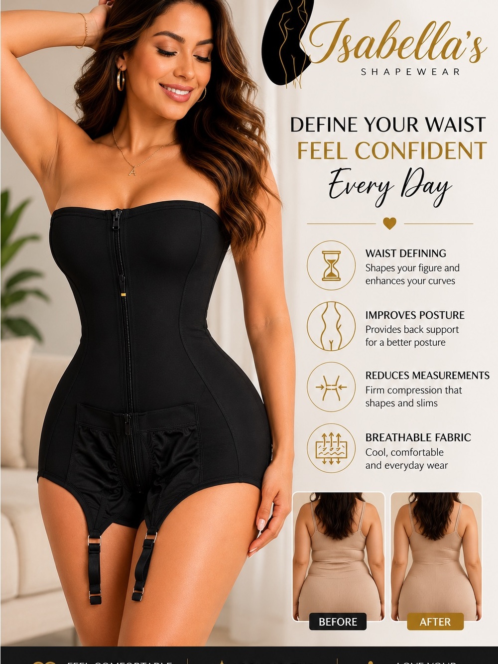 Abella Strapless Waist-Defining Bodysuit - Black